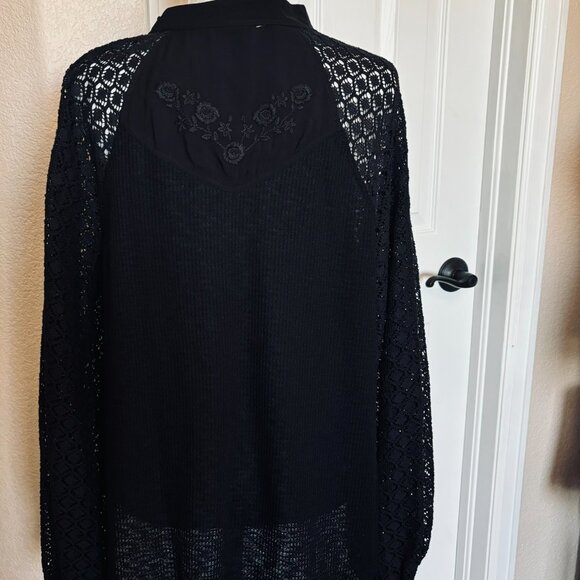 Free People/ black long sleeve embroidered lace top - Picture 2 of 4